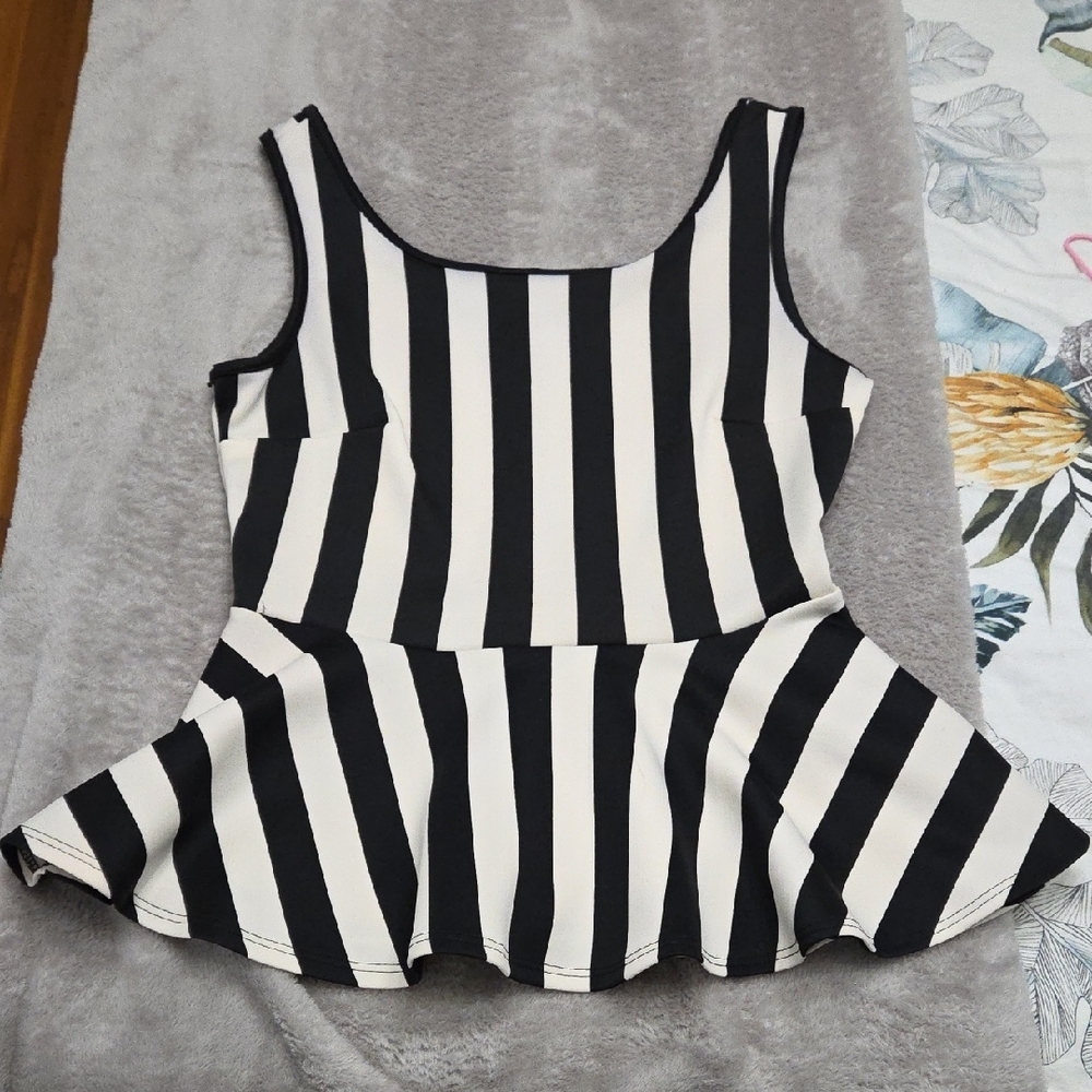 Striped Black and White Peplum Top